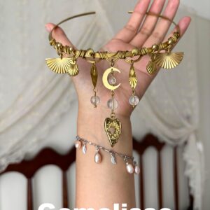 gemelisse bohemian layered necklace and hair accessory set nature inspired leaf, moon, heart charms with crystal beads