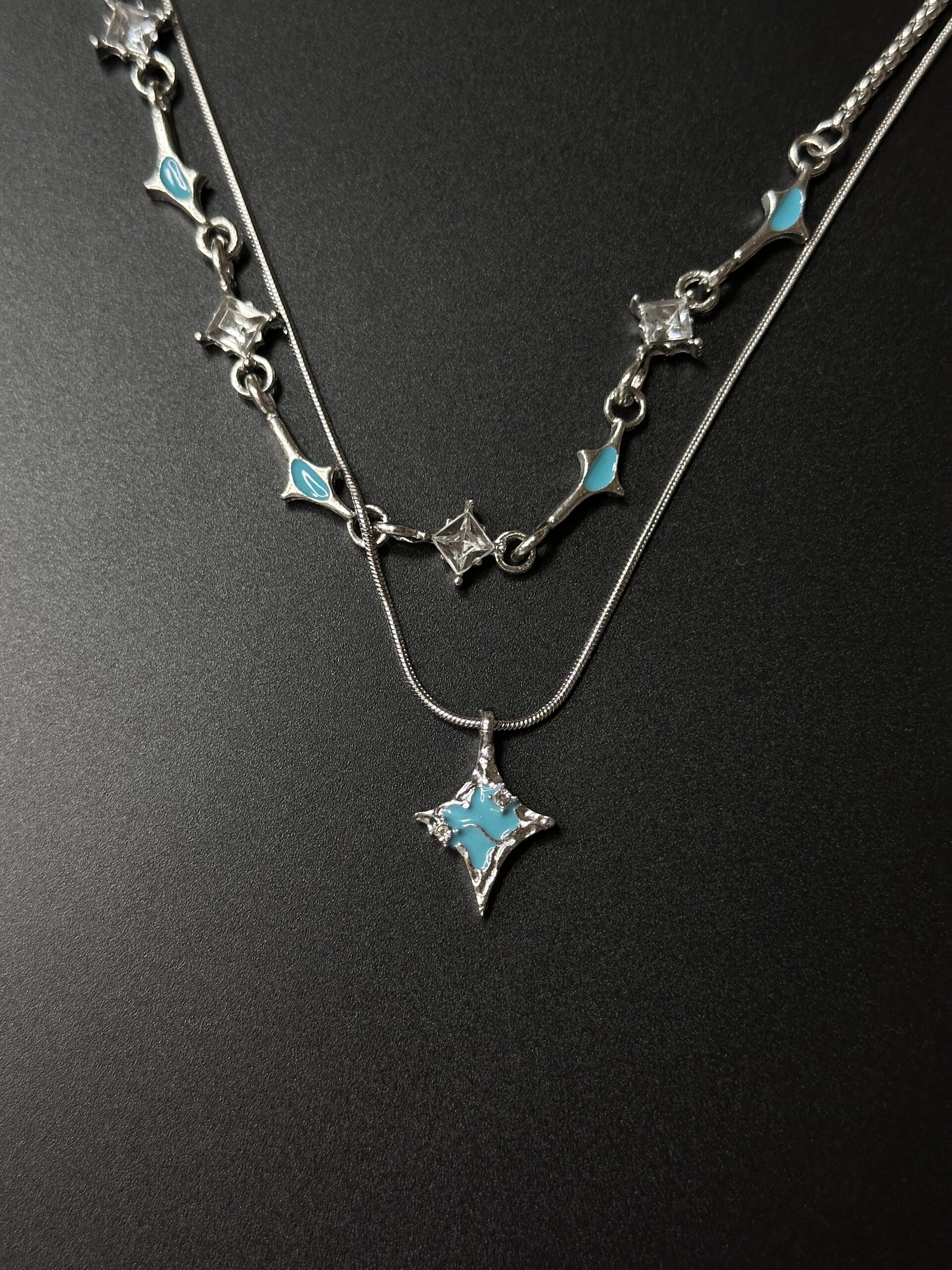 celestial blue star double layer necklace | sterling silver & enamel charm celestial blue star double layer necklace | sterling silver & enamel charm