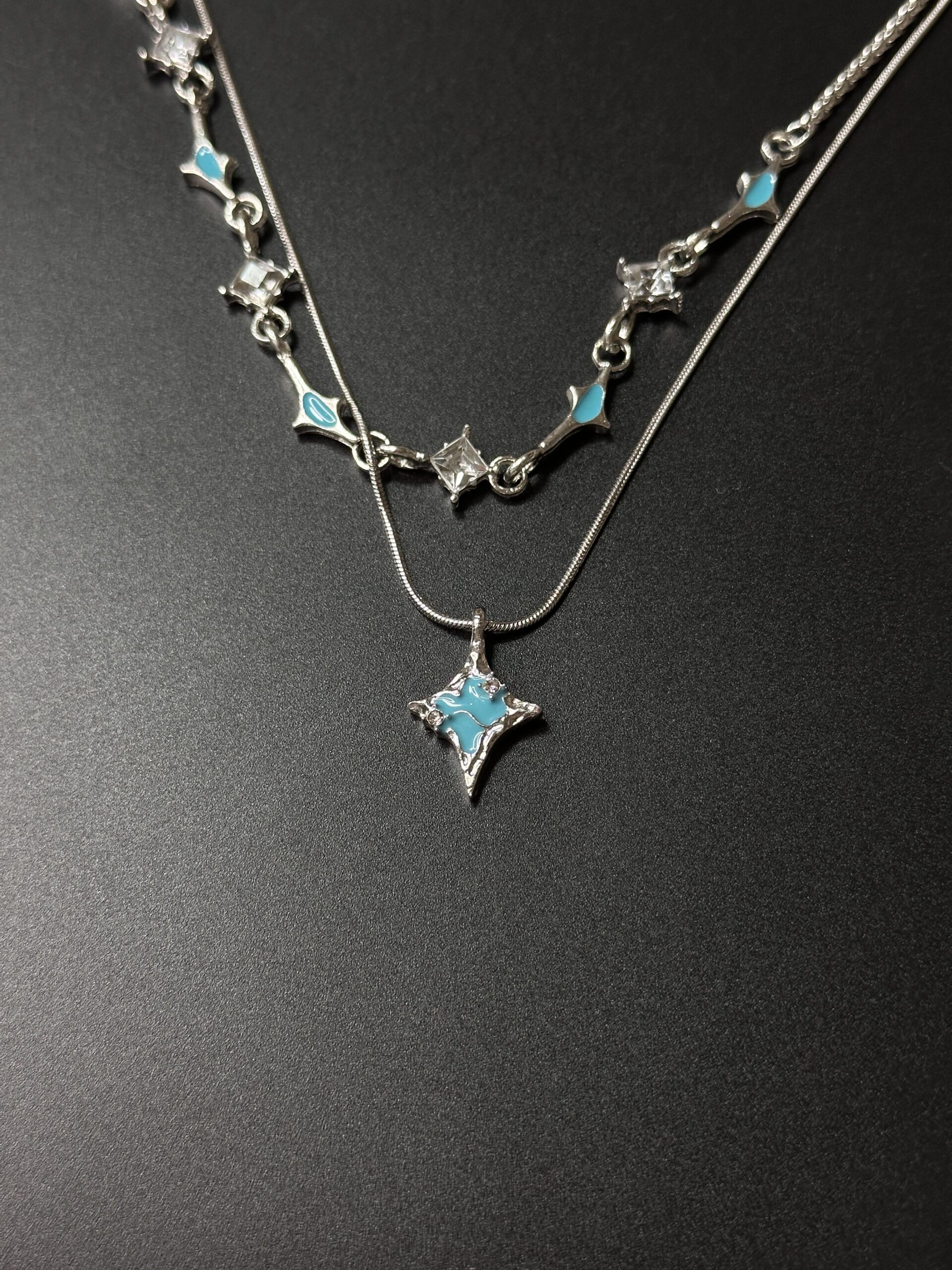 celestial blue star double layer necklace | sterling silver & enamel charm celestial blue star double layer necklace | sterling silver & enamel charm