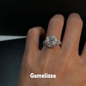 Home rose blossom sterling silver ring – dainty flower engagement ring, gemelisse us size 6.5