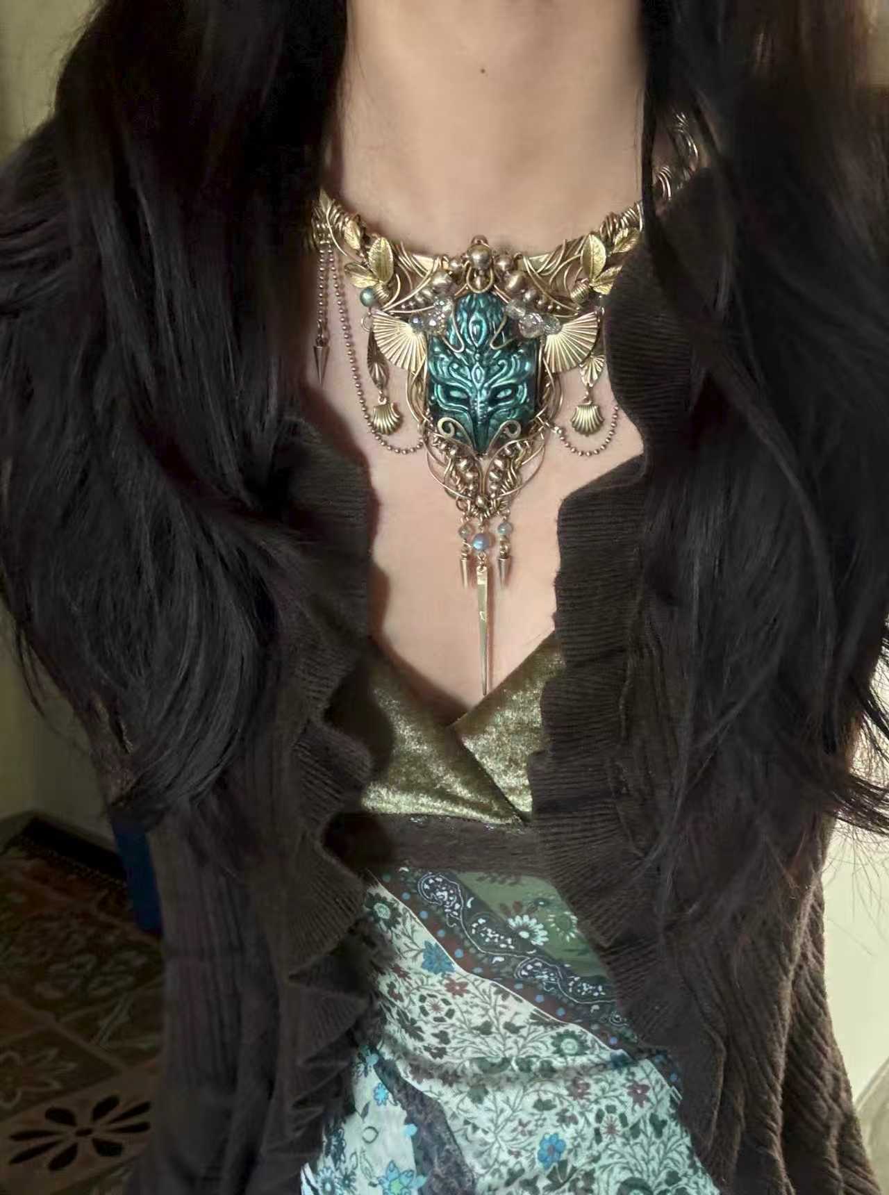 meticulously hand woven brass & labradorite collar – 60 day crafted one of one artifact meticulously hand woven brass & labradorite collar – 60 day crafted one of one artifact